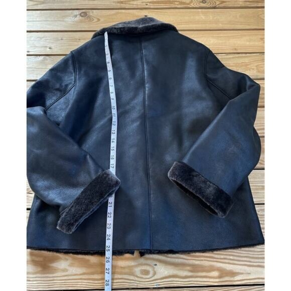 Autunno Men’s Leather Jacket Size Large Black Full Zip Sherpa Lined - Picture 8 of 10